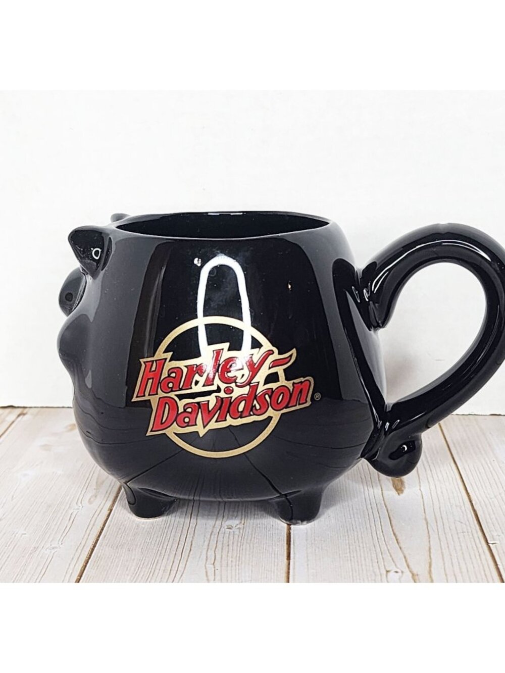 HARLEY-DAVIDSON Black Pig Hog Face HD Logo Footed Coffee Mug